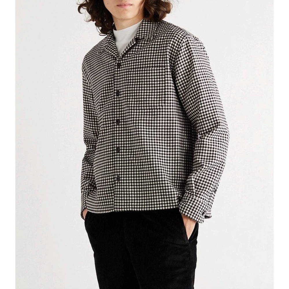 Ami Paris Alexandre Mattiusi Camp Collar Check Wool Blend Shirt Mens Large NWT